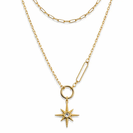 Sahara Luxe 18k Gold Plated Double Layer Sunburst Pendant Necklace
