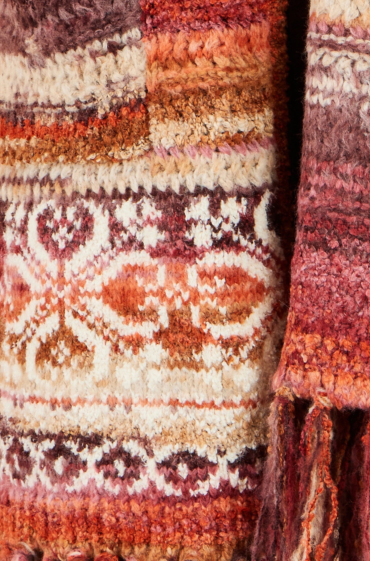 Yumi Orange Boucle Soft Long Cardigan With Scarf