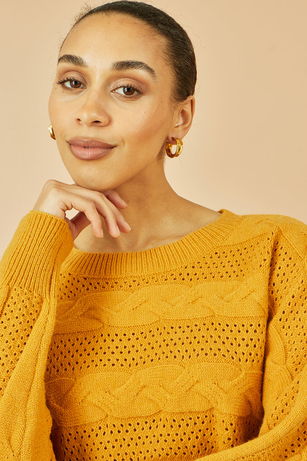 Yumi Mustard Cable Knit Relaxed Fit Jumper