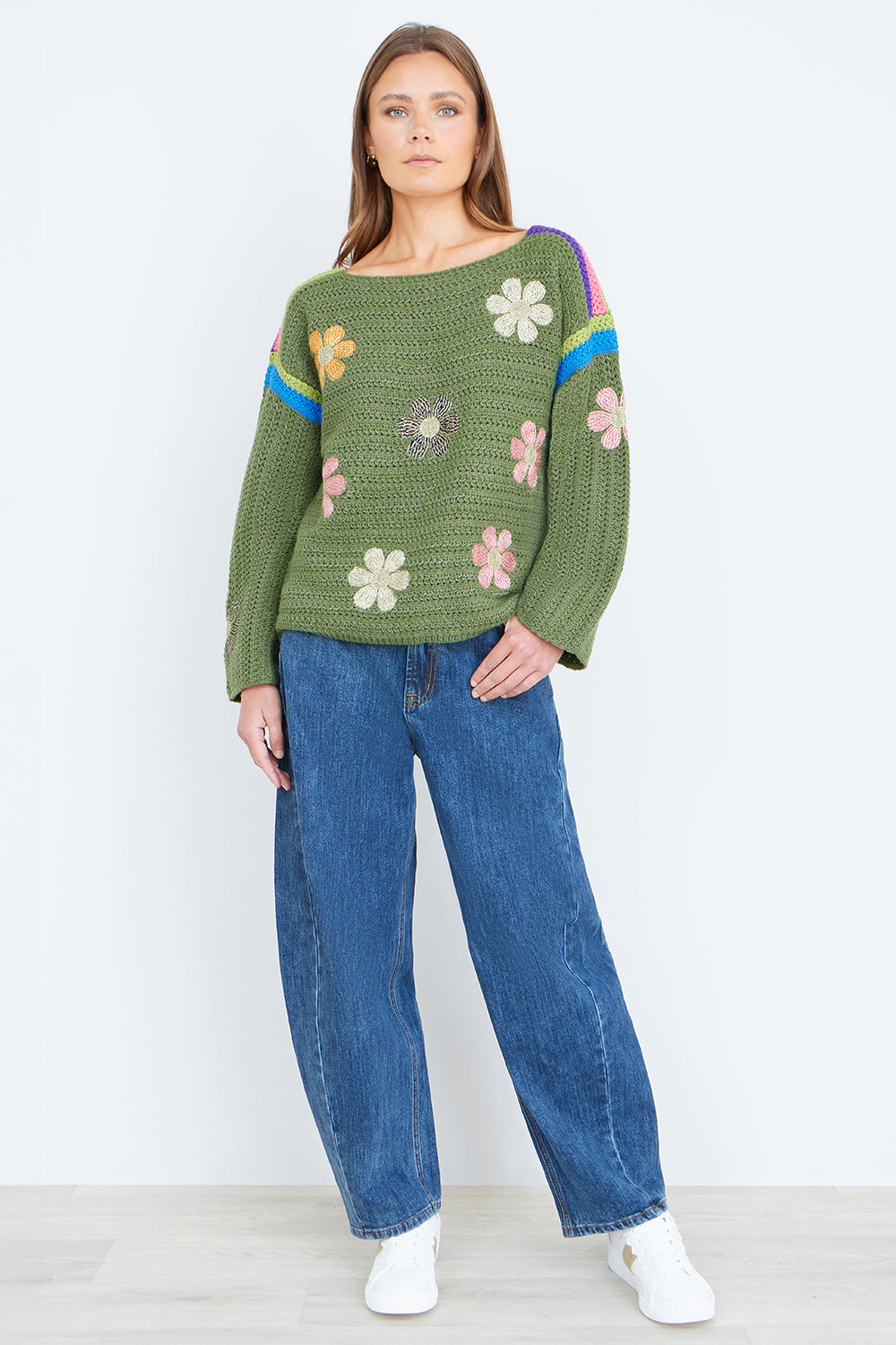 Yumi Green Crochet Flower Jumper