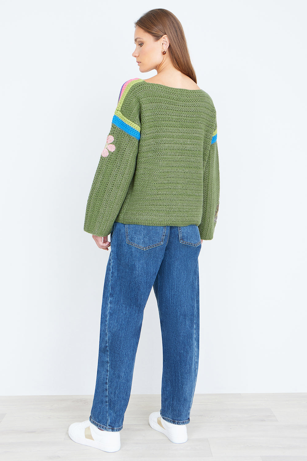 Yumi Green Crochet Flower Jumper