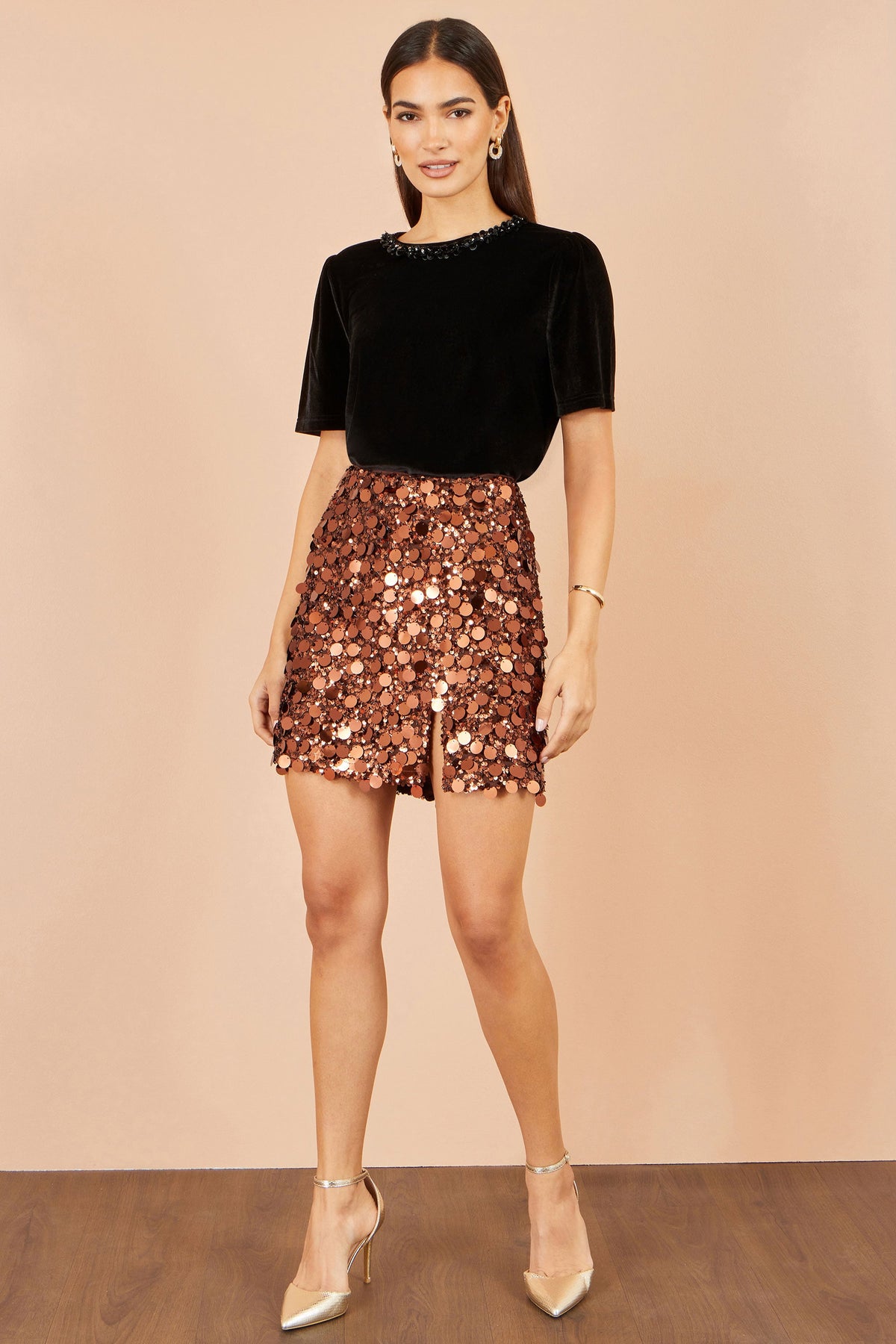 Yumi Copper Big Sequin Mini Skirt