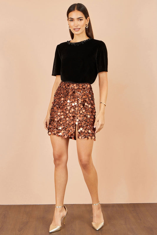 Yumi Copper Big Sequin Mini Skirt